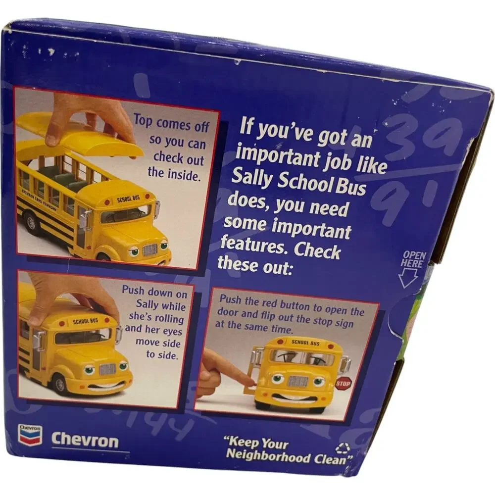 2001The Chevron Cars Sally School Bus Plastic Yellow Collectible Model Car NEW